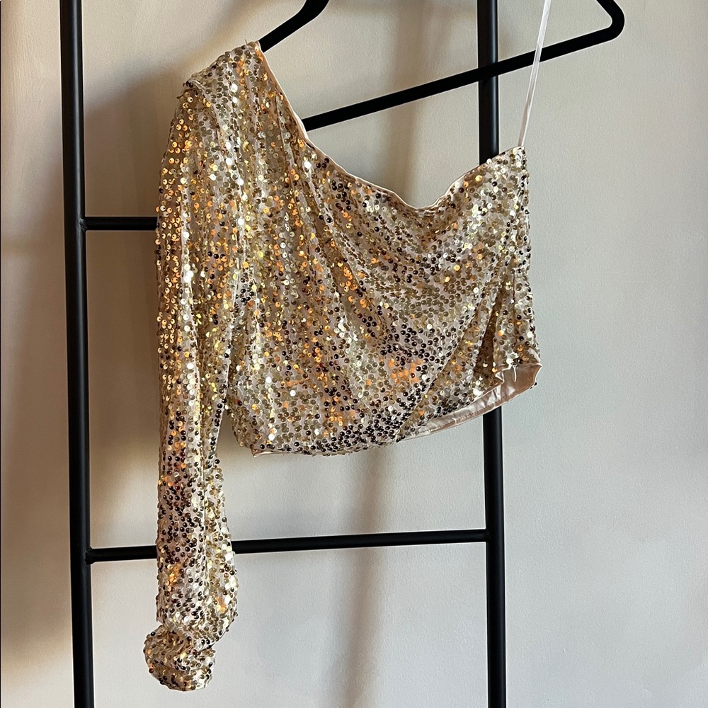 Gold Sequin One-Shoulder Top